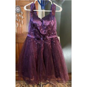 AiniDress Deep Purple Off-Shoulder Short Formal Dress, Size 12